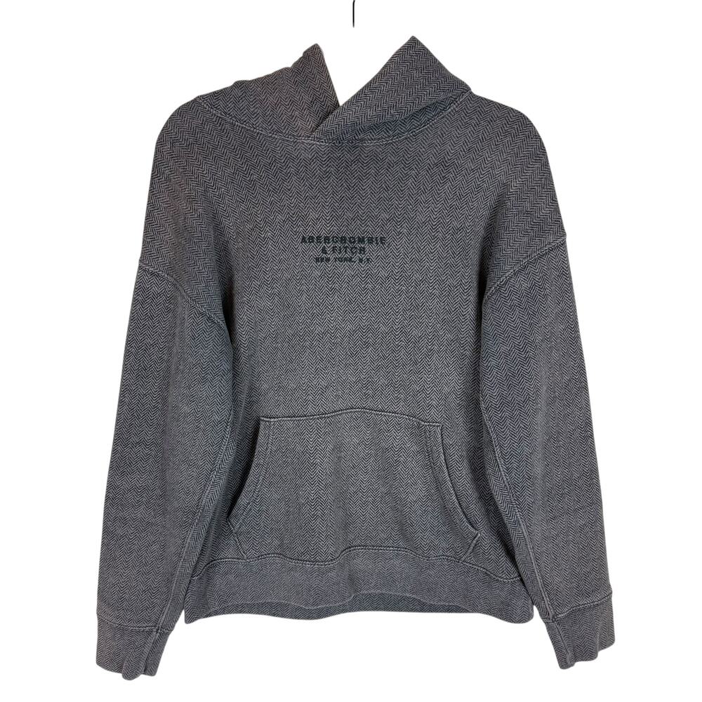 Abercrombie & Fitch Hoodie Women XS Gray Chevron Fleece Lined Relaxed Pullover - Picture 1 of 11